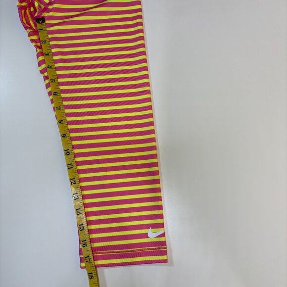 Nike‎ Pro Stripe Capri Leggings Womens Size Small Hot Pink Yellow Active Sport - Picture 7 of 8